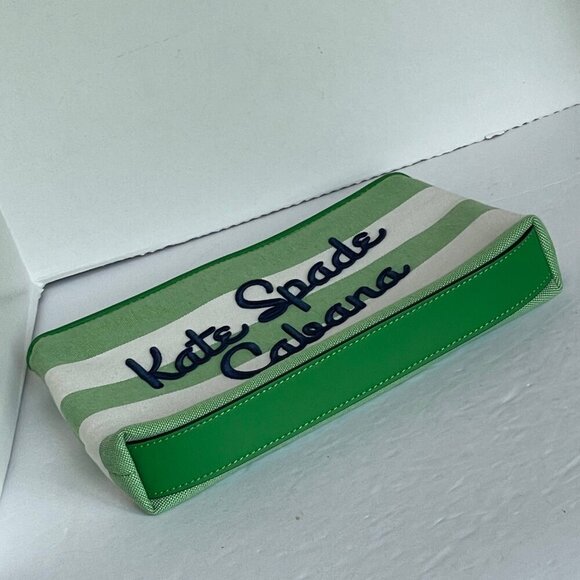 Kate Spade Cabana Green Stripe Pouch Medium Canvas Zip Clutch Cosmetic Bag - Picture 6 of 8